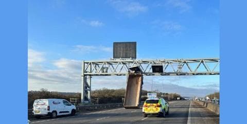 Conviction after tipper truck collides with overhead gantry