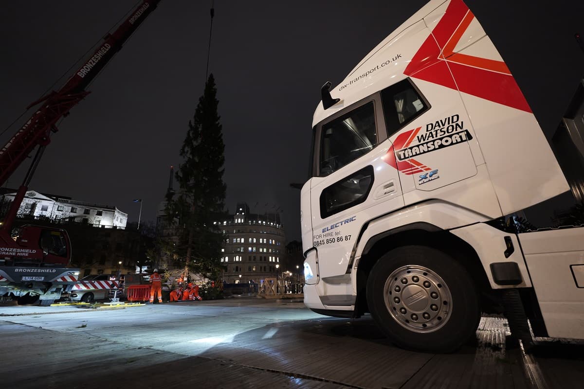 DAF XF Electric, Radius Group and David Watson Transport team-up for Norway Christmas tree move to Trafalgar Square